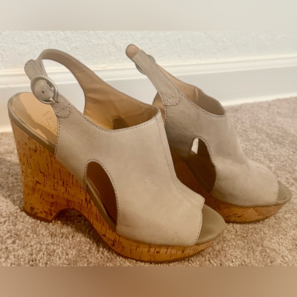 Franco Sarto Grey Wedge Sandals with Peep-Toe